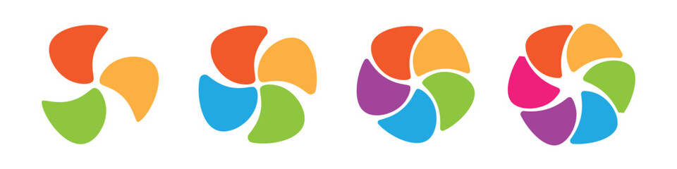 Colorful pinwheel infographic. Logo evolution, growth cycle, step process graphic