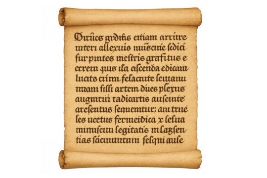 Old papyrus scroll with a vintage medieval document text