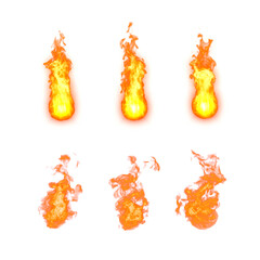 燃え上がる炎のイラストセット（透明背景）