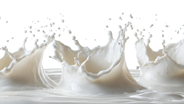Milk splashes against a black background