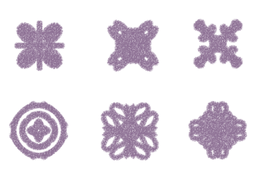 A set of geometric flower illustrations drawn with rough pencil lines, PNG with transparent background for design elements.