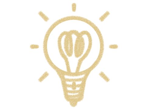 A glowing light bulb icon illustrated with rough pencil strokes, design element in PNG with transparent background."