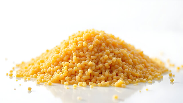 Detailed couscous grain texture on white background