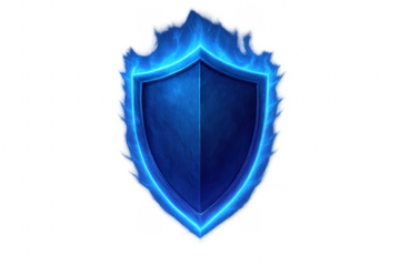Blue shield surrounded by glowing energetic flames