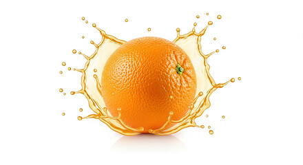 Orange splashing in juice isolated on white background