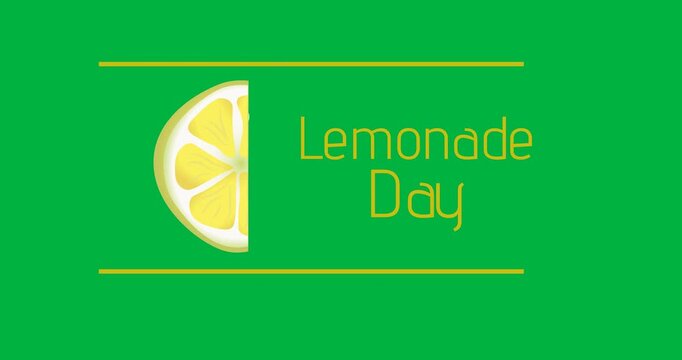 Yellow lemonade day text banner with lemon icon against transparent background