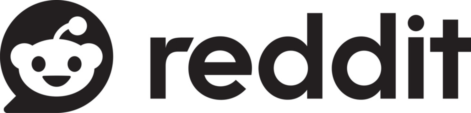 Illustration of the reddit alien logo with a smiling face and antenna, rendered in solid black on white background