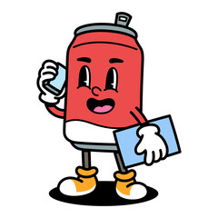 Cartoonish Red Soda Can Character Holding Mobile and Document in Transparent Background