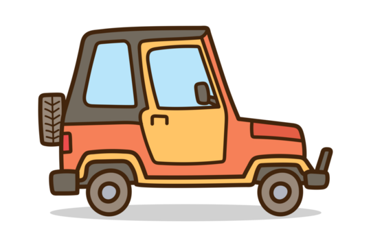 Cartoonish Orange Off Road Vehicle with Spare Tire and Black Top on Transparent Background