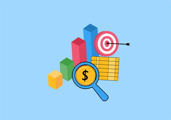 Isometric illustration of business growth chart and analytics on computer screen