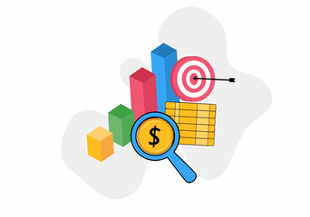 Isometric illustration of business growth chart and analytics on computer screen