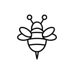 A black linedrawing depicting a bee It has a rounded body wings antennae and a stinger. line icon editable stroke.