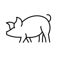 A stylized line drawing of a pig in profile It has a rounded body a curly tail and visible legs. line icon editable stroke.