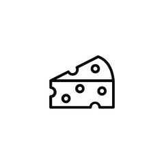 A triangular cheese wedge outlined in black with holes. line icon editable stroke.