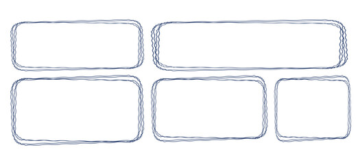 This image features a collection of five hand-drawn style rectangular frames with rounded corners and wavy borders, rendered in shades of blue on a crisp white background, creating unique text boxes