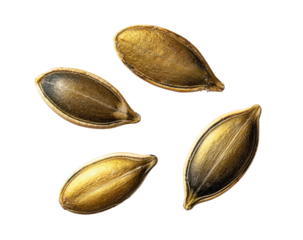 Four pumpkin seeds arranged in a starburst pattern