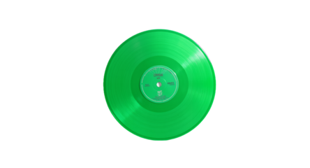 Bright green vinyl record on a clean, white background