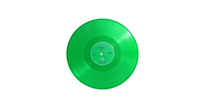 Bright green vinyl record on a clean, white background