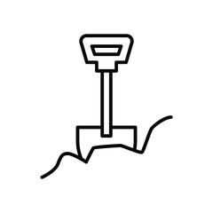 Black outline illustration of a shovel in the ground. line icon editable stroke.