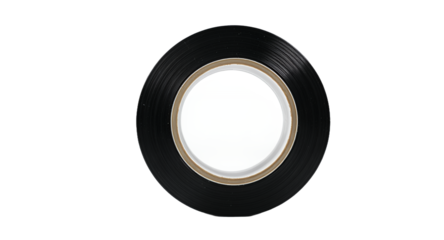 Circular Roll of Black Electrical Tape on White Background