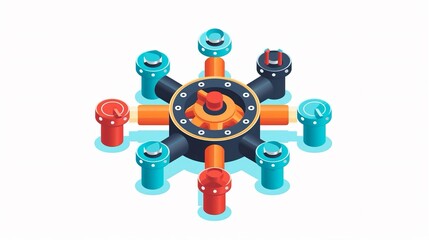 A circular pipeline with equal inflow and outflow valves regulating liquid, illustrating stable business performance where revenue and spending are consistently matched.