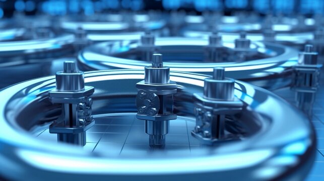 A circular pipeline with equal inflow and outflow valves regulating liquid, illustrating stable business performance where revenue and spending are consistently matched.