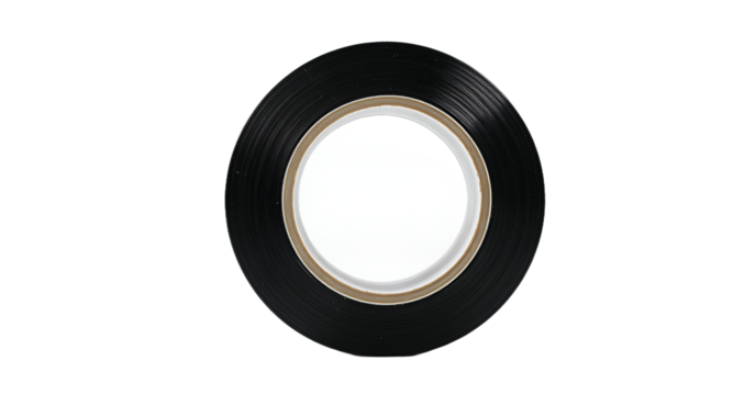 Circular Roll of Black Electrical Tape on White Background