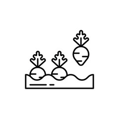 Outline of vegetables in a soil bed. line icon editable stroke.