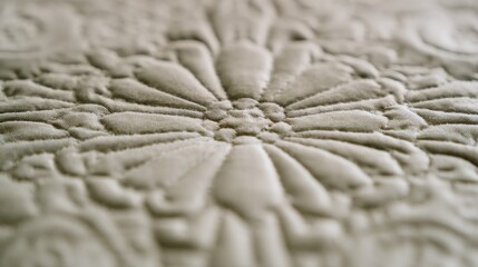 Embossed Fabric Texture Close-Up, Symmetrical Pattern on Textile with Blurred Neutral Backdrop for Fashion and Design Applications.