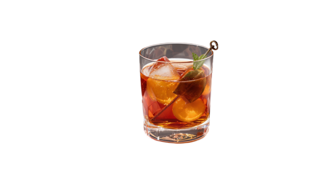 Cocktail with Ice, Fruit, and Garnish in Elegant Glass, Shadow Play