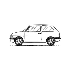 Naklejka premium Hand-drawn sketch of a compact car from the side view 