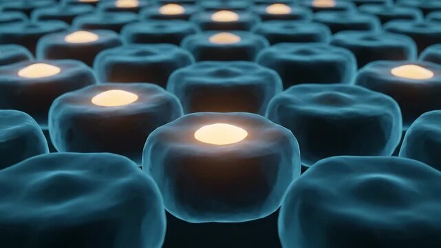 Neighborhood Activation - Low-Poly Adipocytes Glow as One Cell�s Warm Gradient Spreads