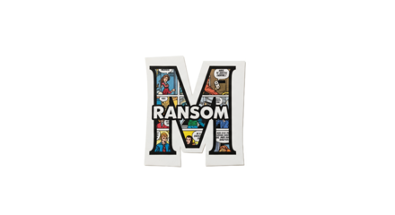 Comic book-style illustration featuring the word RANSOM in a stylized letter M