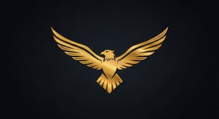 Obraz premium A gold stylized eagle emblem with spread wings on a dark background