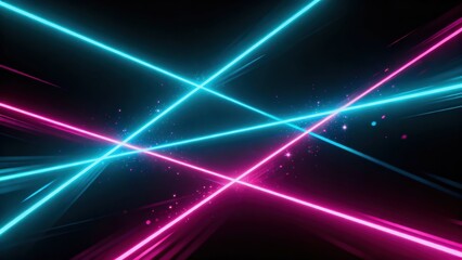 Big data digital line wave business concept Vibrant neon laser beams crossing in a dark background.