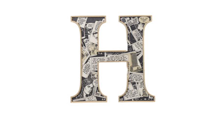 Comic-Strip-Filled Wooden Letter H