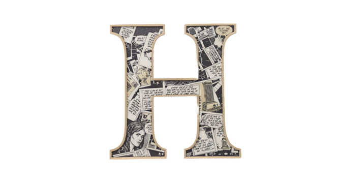 Comic-Strip-Filled Wooden Letter H