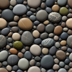 Obraz premium Seamless pattern of smooth rounded river stones in various natural colors