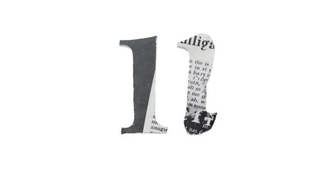 Digit Eleven Cut from Newsprint on White Background
