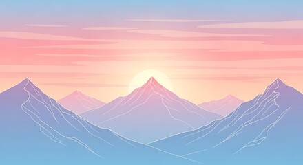 Fototapeta premium Serene Mountain Landscape at Sunrise with Soft Pastel Hues and Gentle Clouds