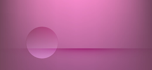 A monochromatic pink backdrop highlights a translucent circle partially above a subtle horizon line, offering a modern, minimalist aesthetic with smooth gradients and soft lighting effects