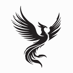 Phoenix Bird Flying Upward Wings Open Black and White Vector