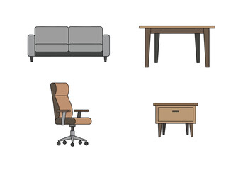 Modern office furniture set minimalist design vector illustration vector