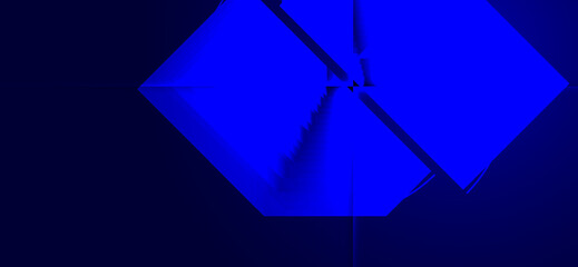 Abstract composition features fragmented blue geometric shapes on a gradient dark blue background, creating a modern, stark visual effect with strong lines and tonal contrasts