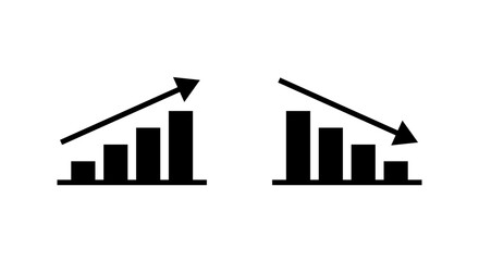 Business bar graph with upward and downward arrow. Trend analysis icon vector