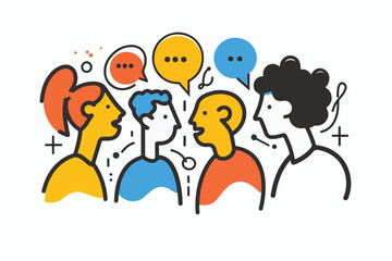 Fototapeta premium Diverse People Talking Illustration with Colorful Speech Bubbles