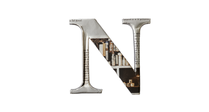 Letter N Design with a Collage Element on White Background