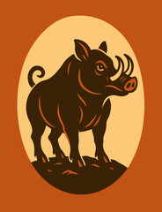 Wild boar silhouette rustic forest animal badge earthy tones
