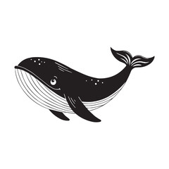 Cute Whale Vector Illustration – Black and White Cartoon Whale Silhouette