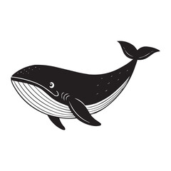 Cute Whale Vector Illustration – Black and White Cartoon Whale Silhouette